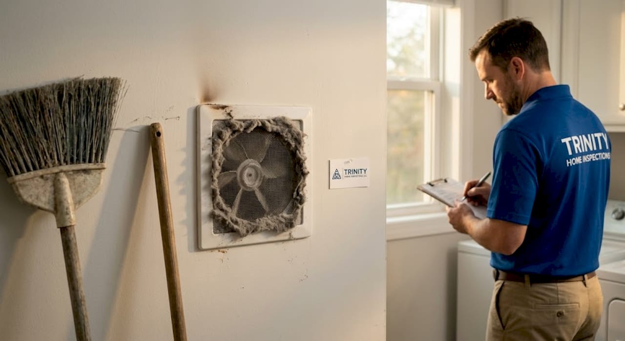 Dryer vent blocked with lint accumulation