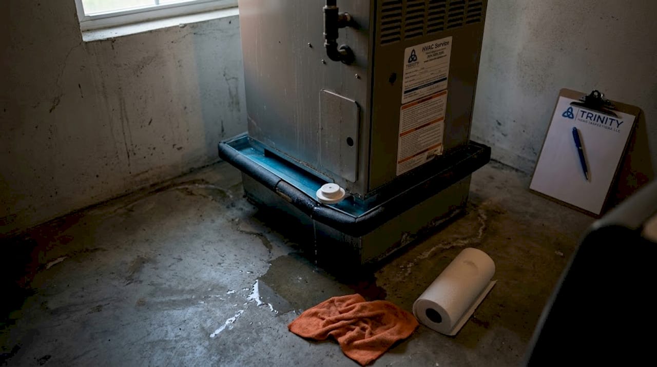 Condensate overflow near HVAC air handler