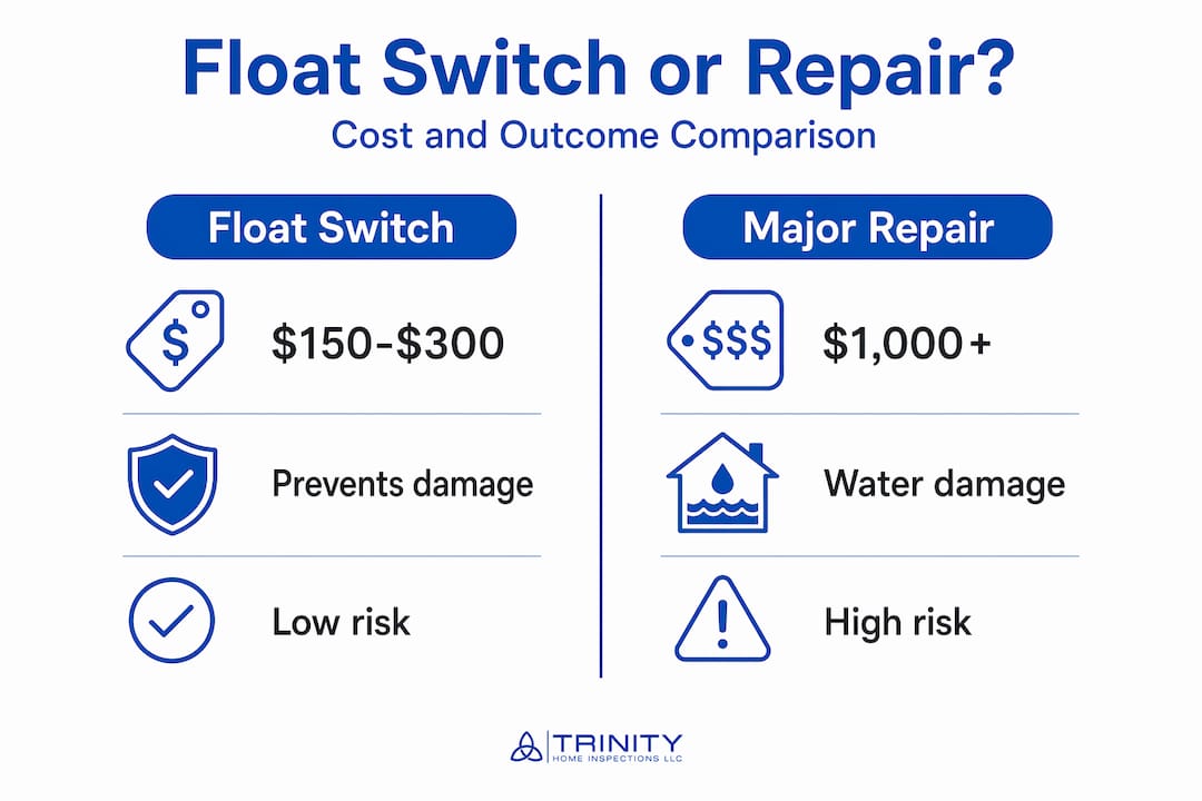 Infographic comparing float switch and repair costs