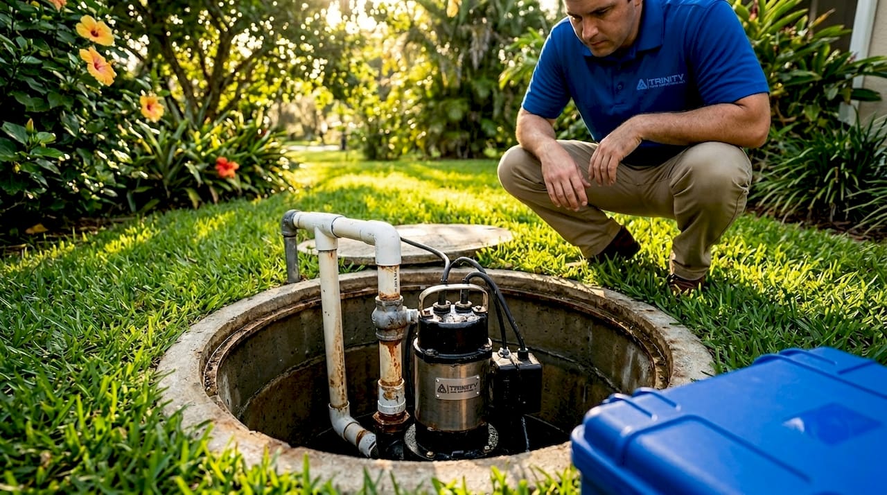 Residential grinder pump in underground basin