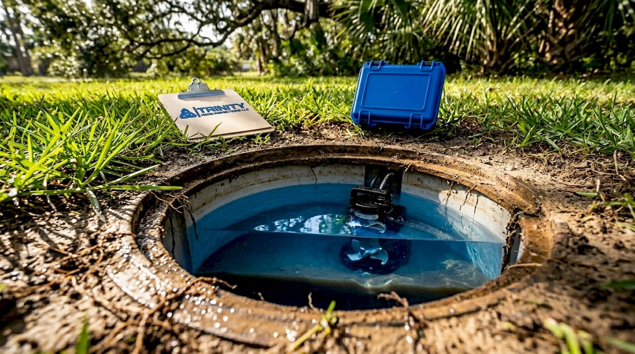 Close-up of grinder pump in underground basin