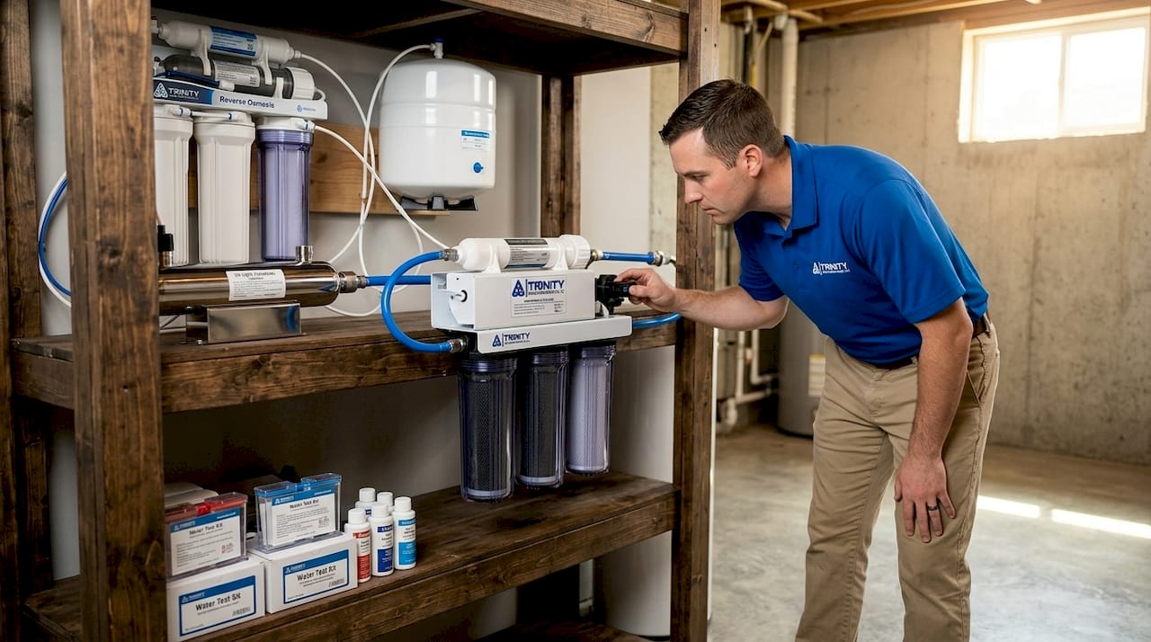 Various types of home water purification systems arranged