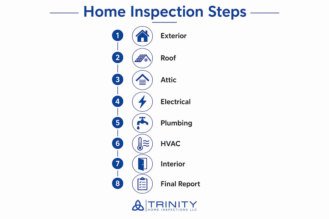 Infographic illustrating sequential home inspection steps