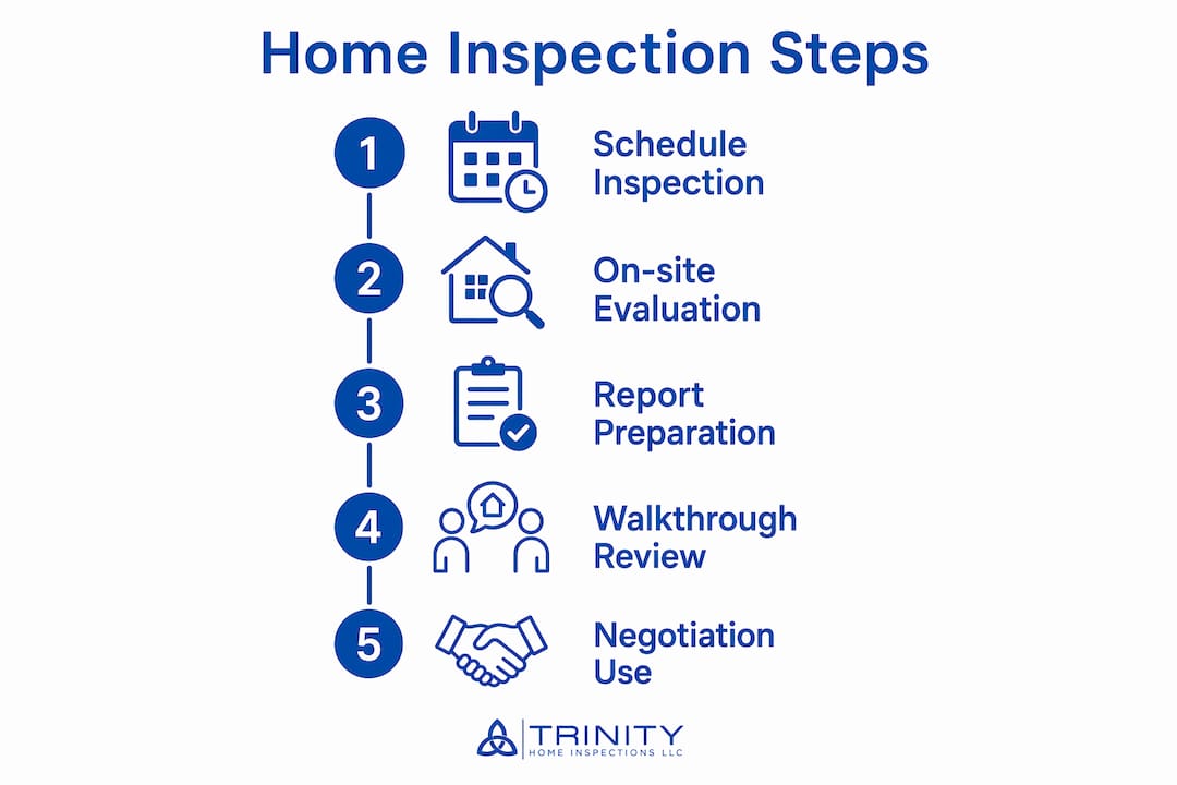Infographic showing five key home inspection steps