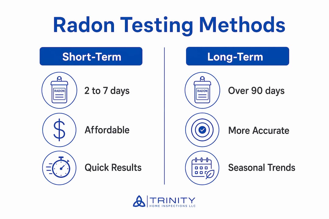 Infographic comparing short-term and long-term radon tests