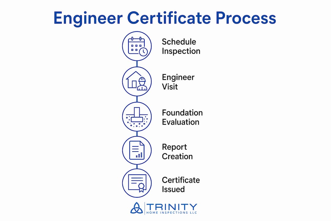 Infographic showing steps to obtain engineer certificate for manufactured home