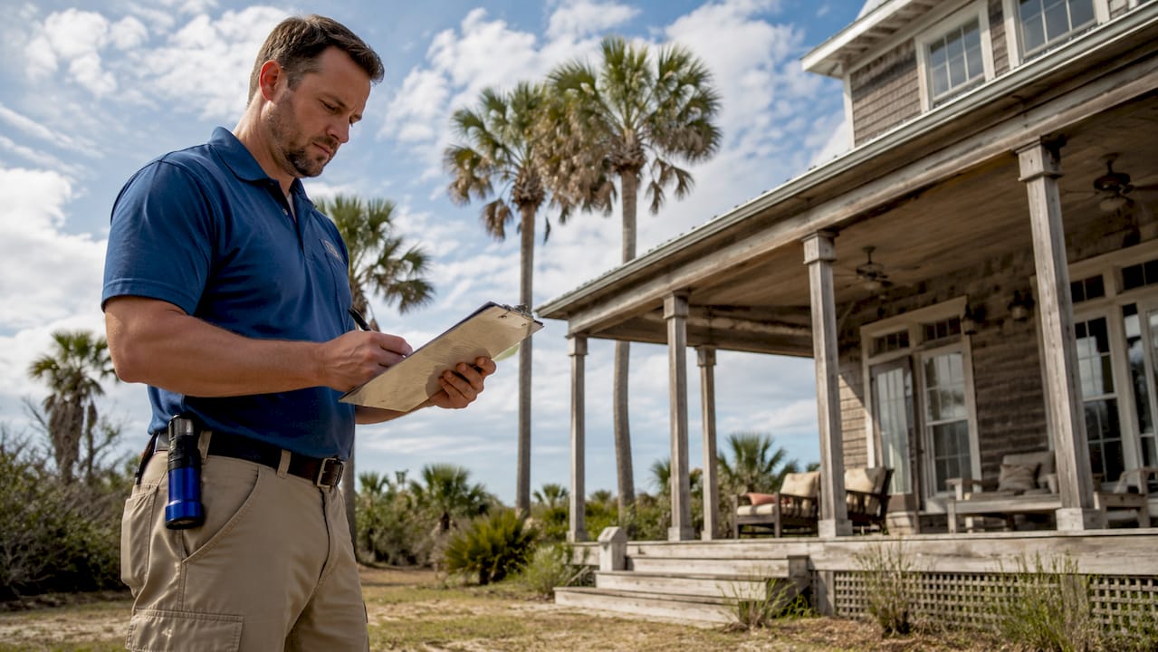 Home inspector conducting rental inspection indoors