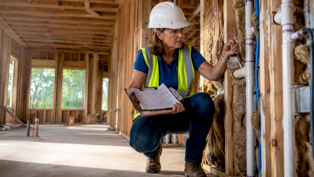 Home inspector checking new Baldwin County home