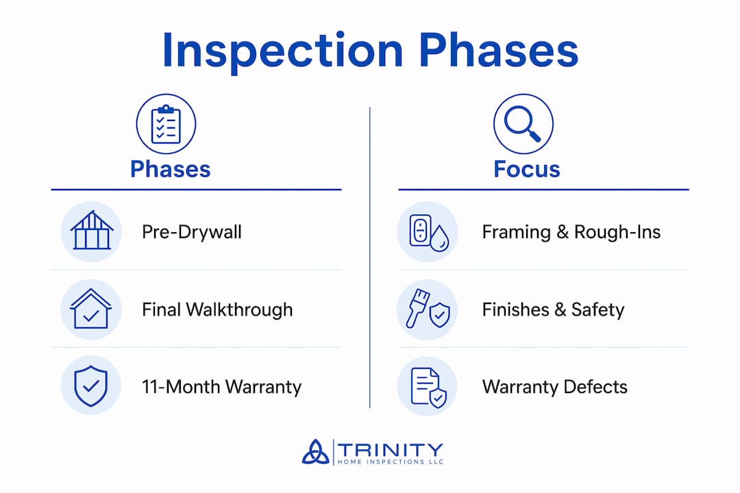 Infographic comparing inspection phases and focus areas