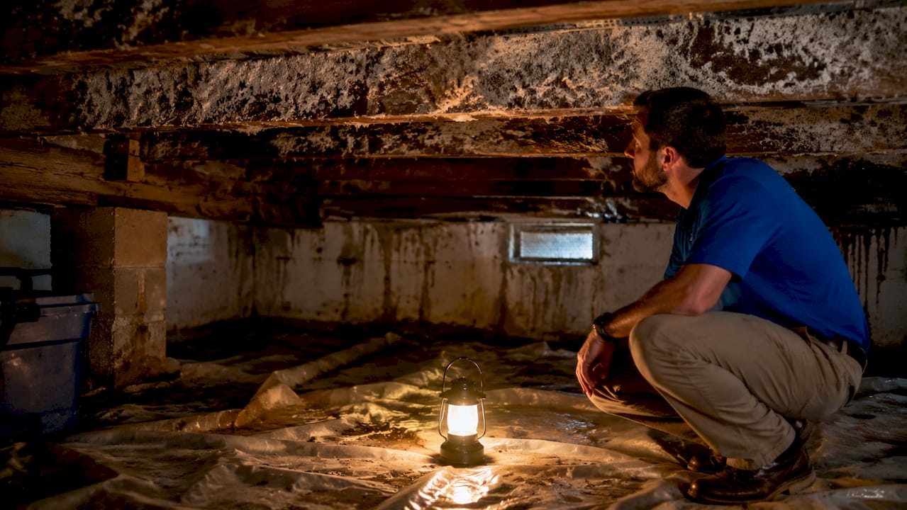 Mold growth on crawlspace wooden beams