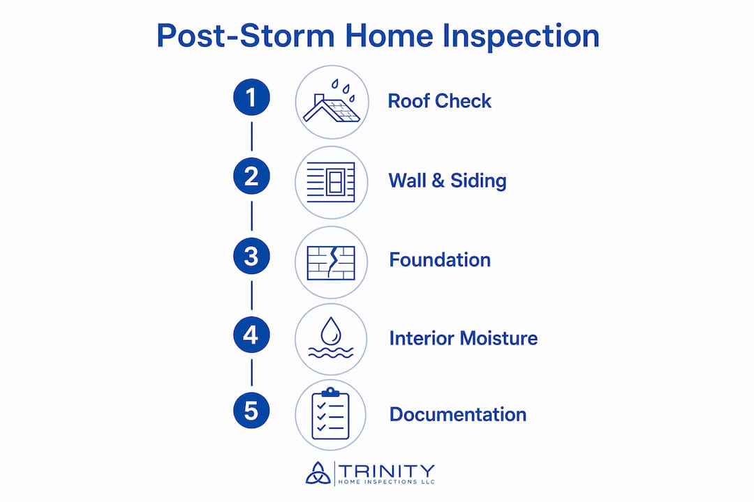 Infographic outlining steps of post-storm home inspection