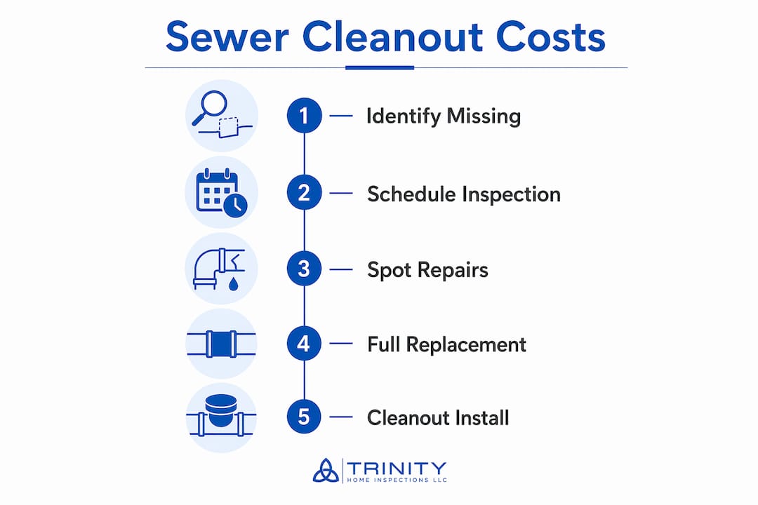 Infographic showing sewer cleanout cost and maintenance steps
