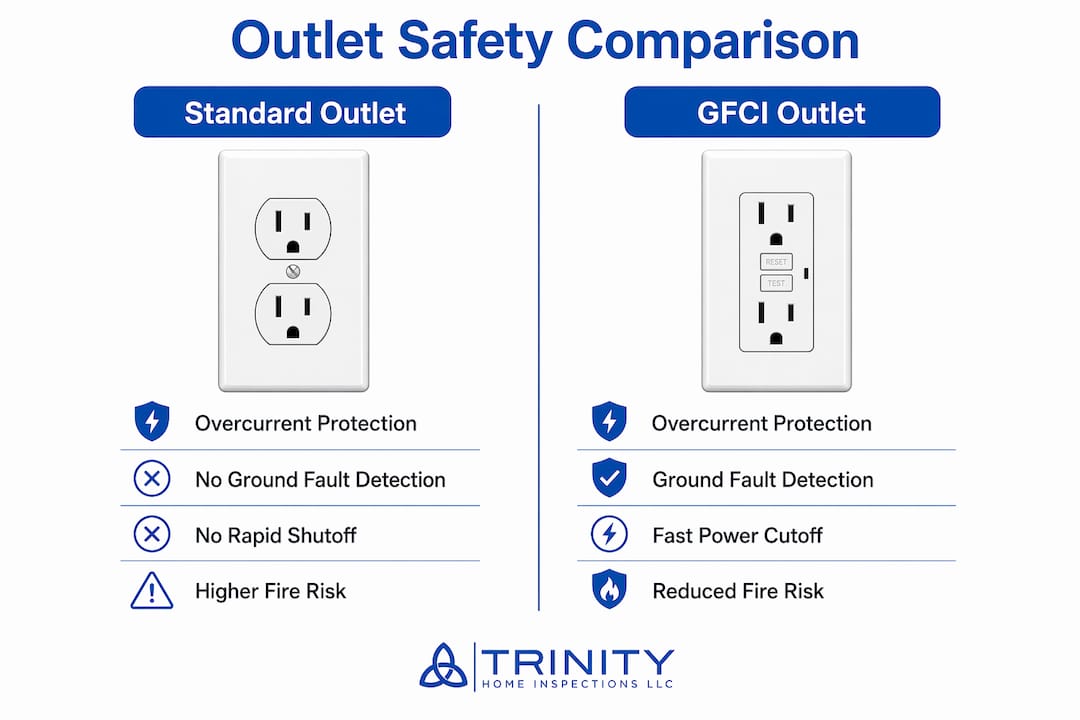 Infographic comparing standard outlets and GFCI outlets features