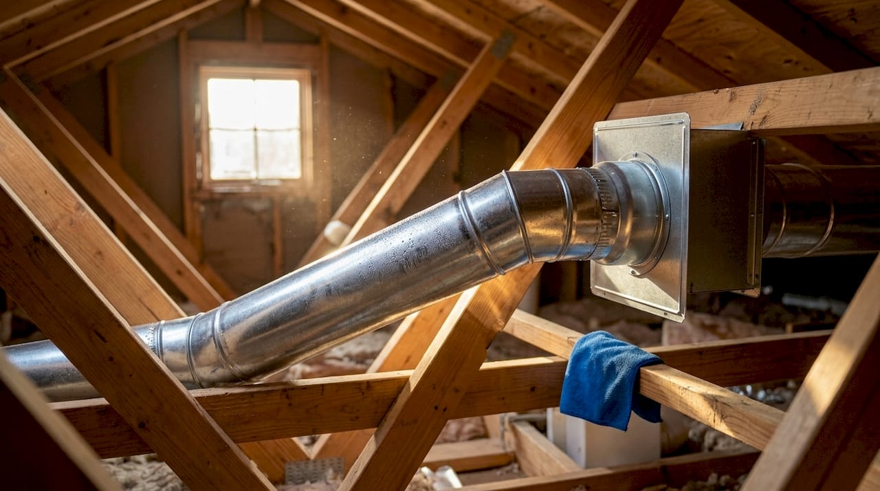 Bathroom vent rigid metal duct in attic space