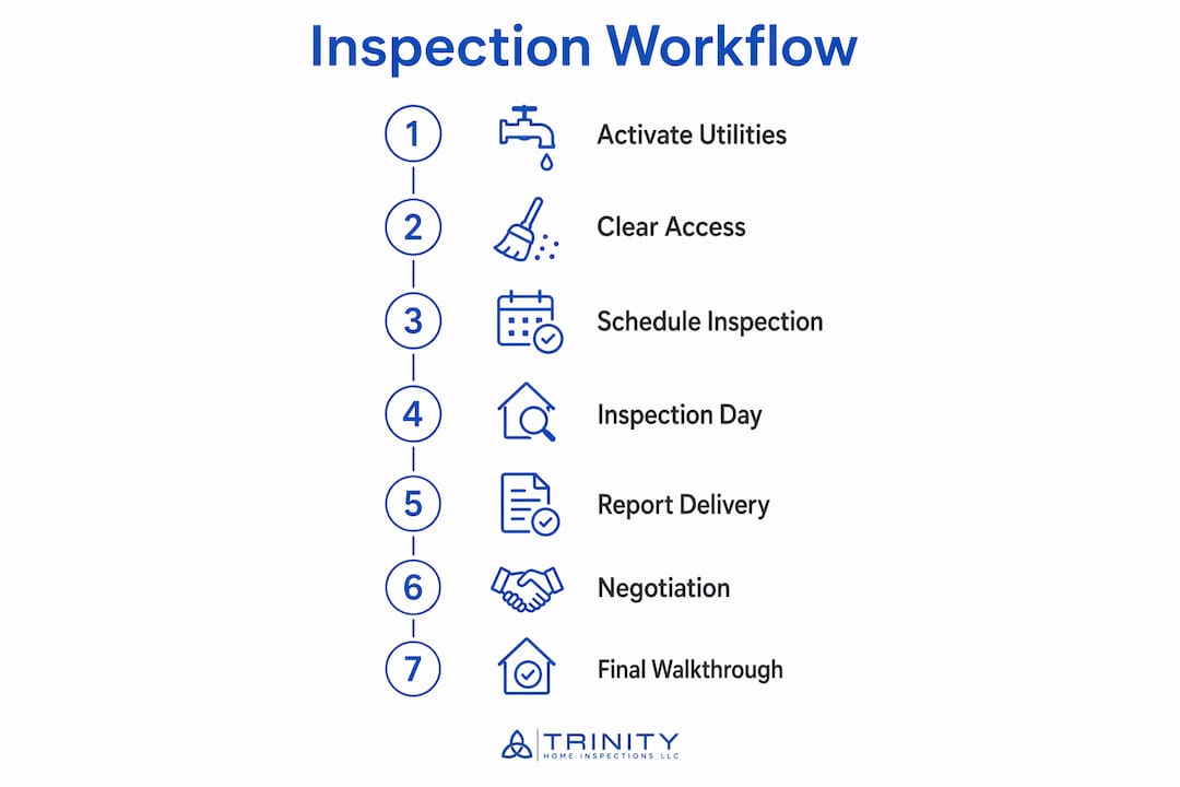 Vertical flow infographic of home inspection steps