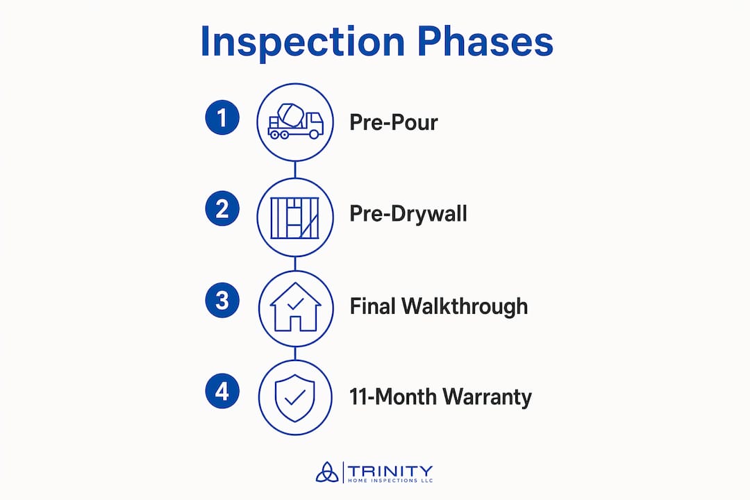 Infographic illustrating phases of new construction home inspection
