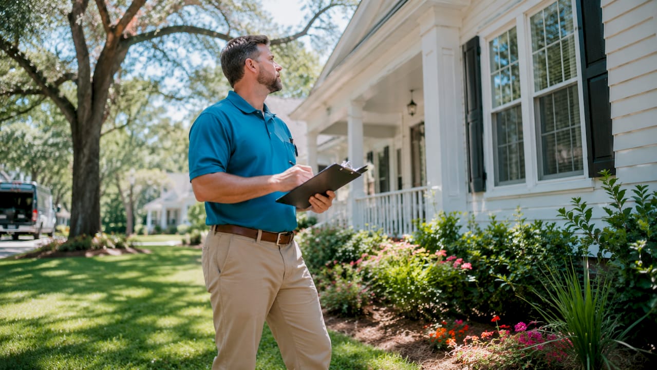 Gulf Coast home inspector examining house exterior