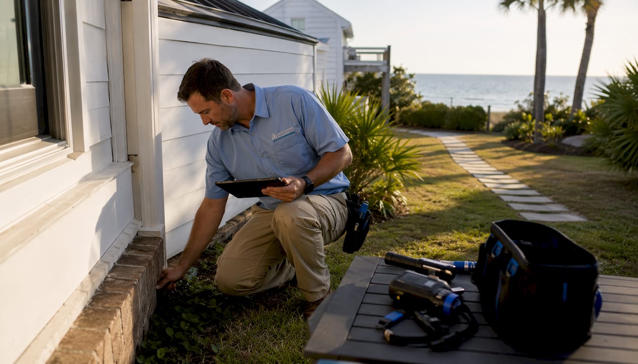 Gulf Coast home inspector examining house exterior