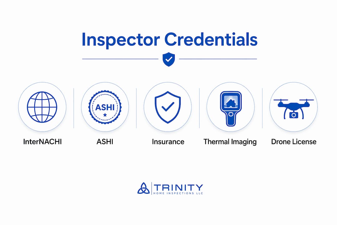 Infographic showing key home inspector qualifications and certifications
