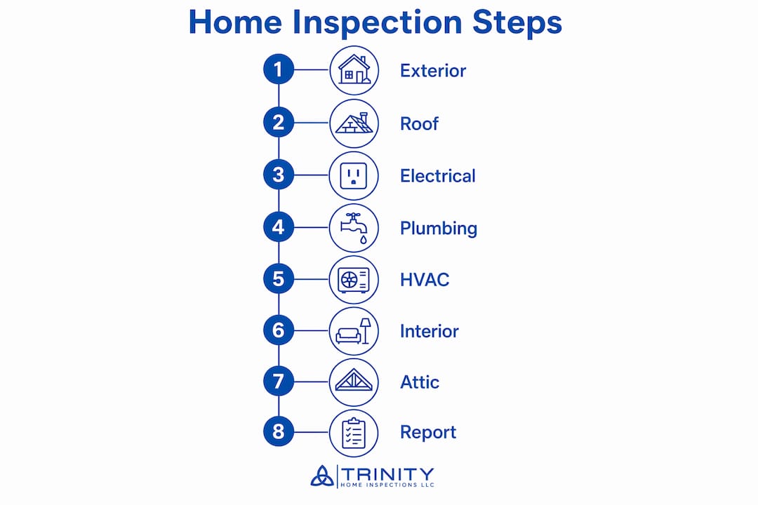 Infographic showing key home inspection coverage steps