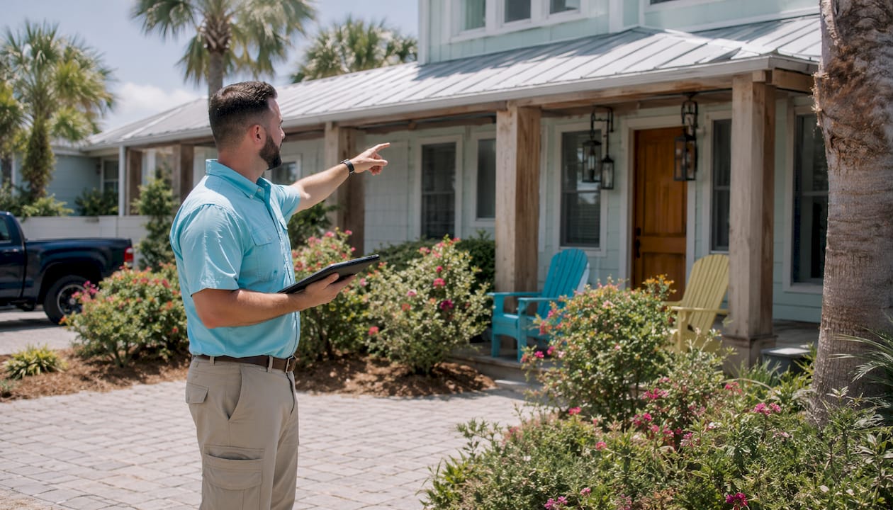 Gulf Coast home inspector working at house entrance