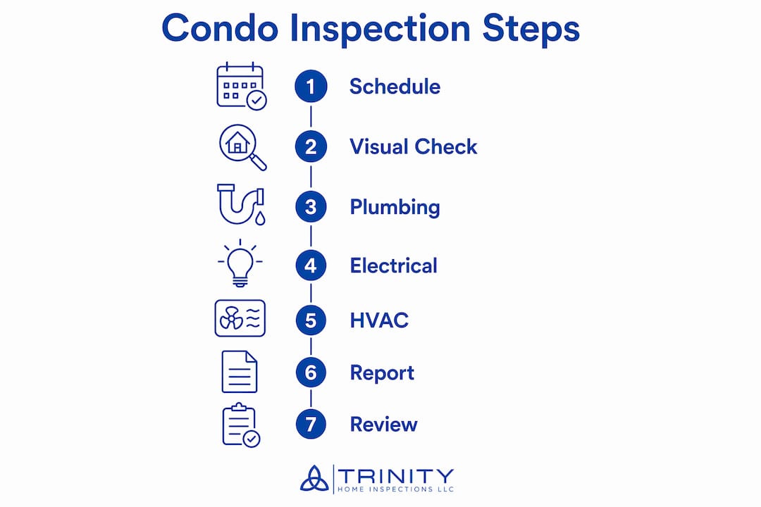 Infographic showing condo inspection steps checklist