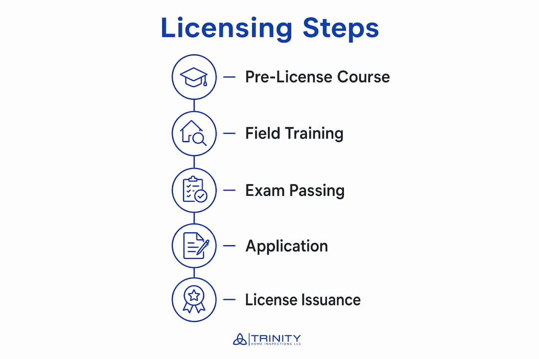 Infographic outlining Illinois home inspector licensing steps