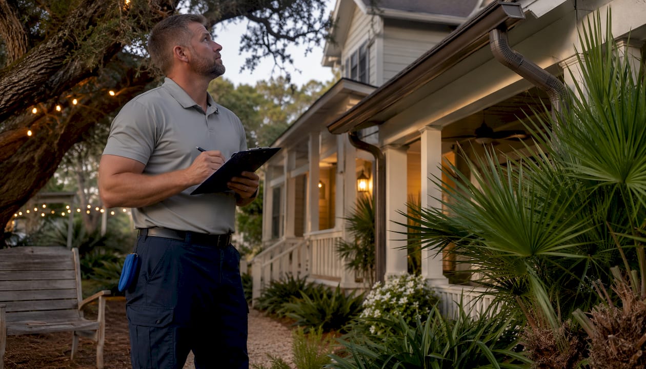 Gulf Coast home inspector examining house exterior