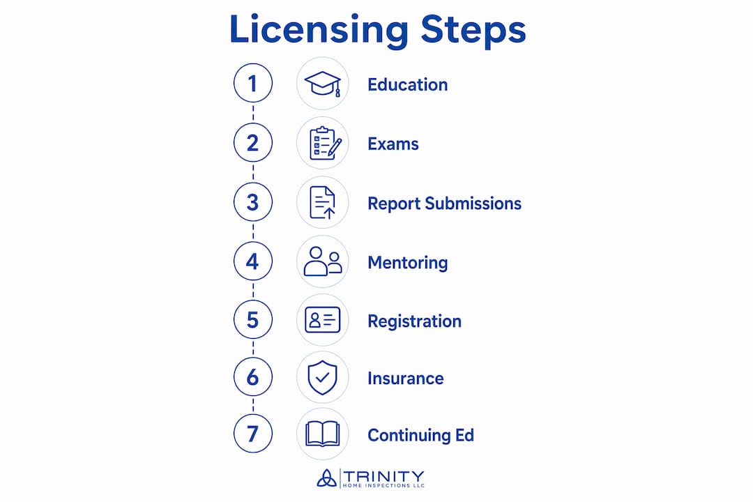 Infographic outlining Alabama home inspector licensing steps