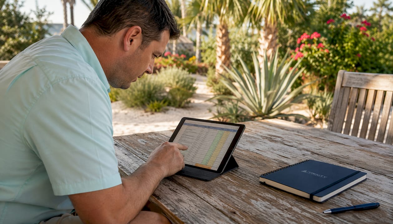 Inspector holding tablet with checklist outdoors
