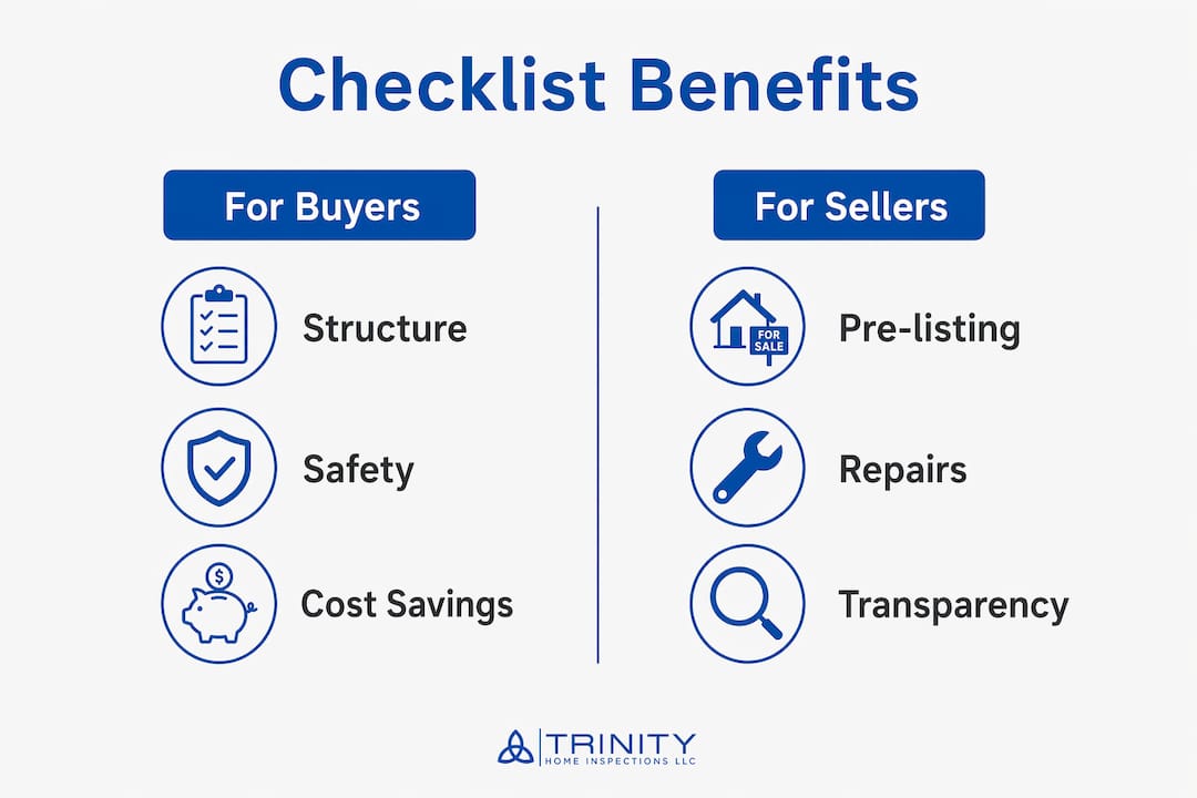 Infographic showing buyers and sellers home inspection checklist benefits