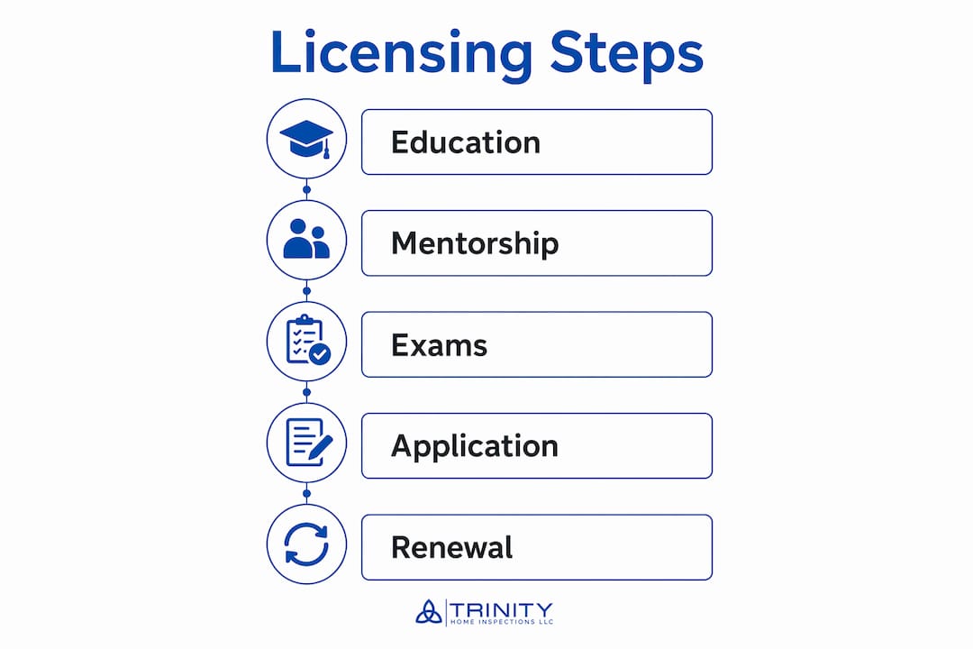Infographic showing Alabama home inspector licensing steps