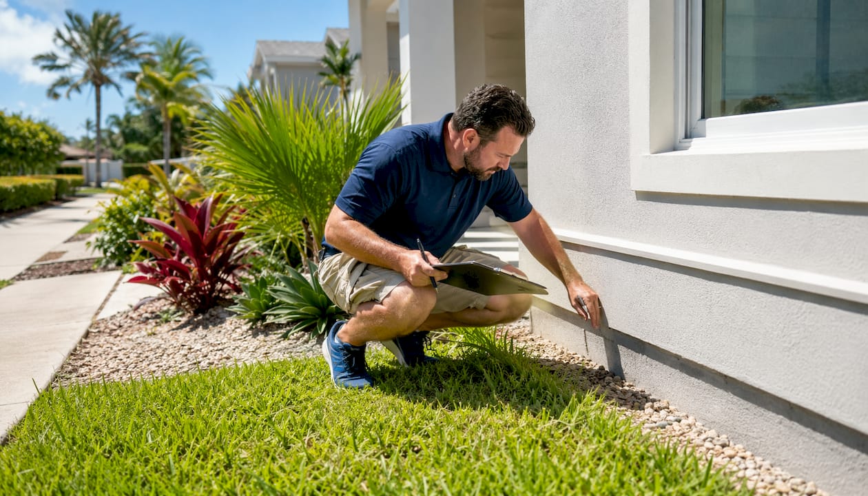 Gulf Coast home inspector evaluating house exterior