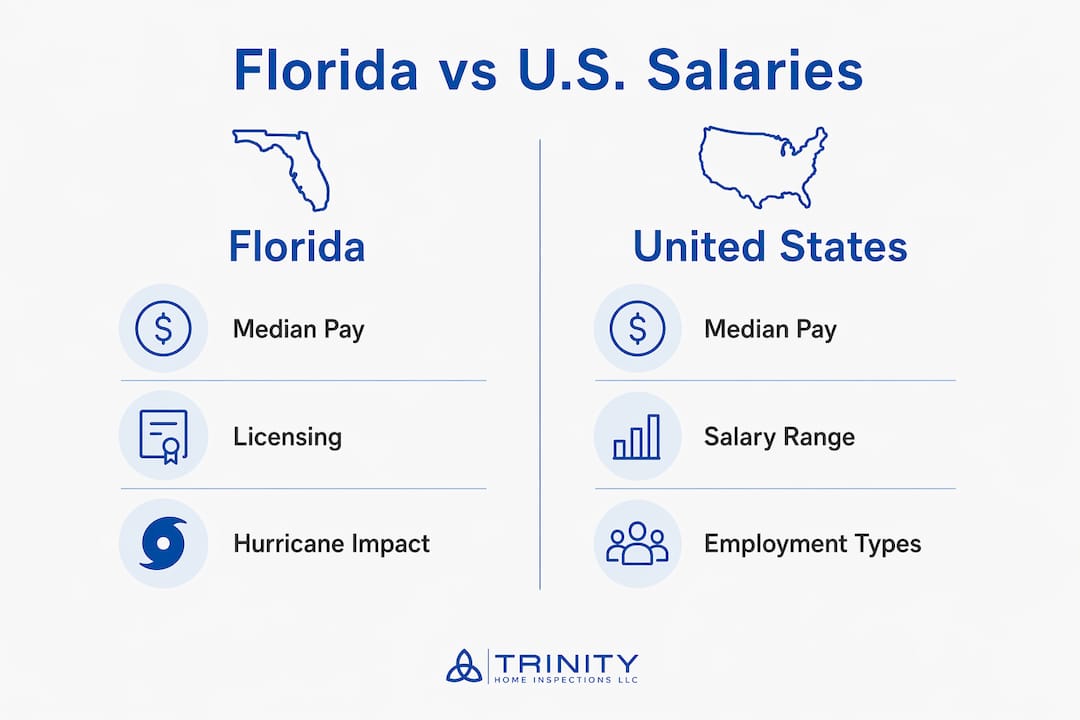 Infographic comparing Florida and U.S. home inspector salaries
