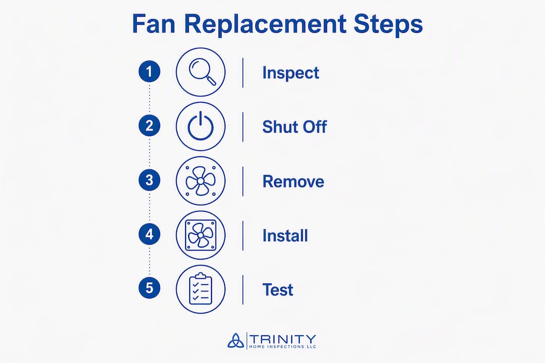 Infographic showing step-by-step ceiling fan replacement process