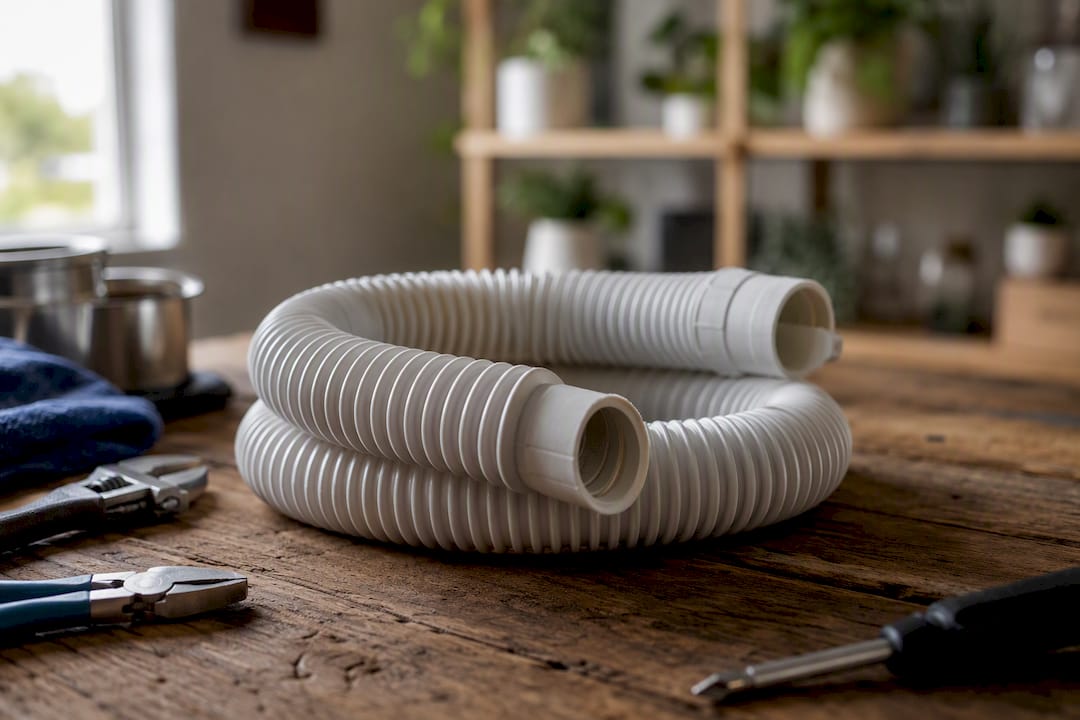 Close-up of corrugated plastic plumbing trap