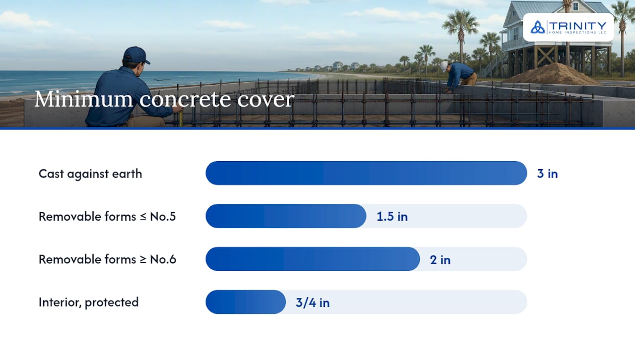 Concrete Cover, Lap Splices, and Bar Grade Standards — overview diagram