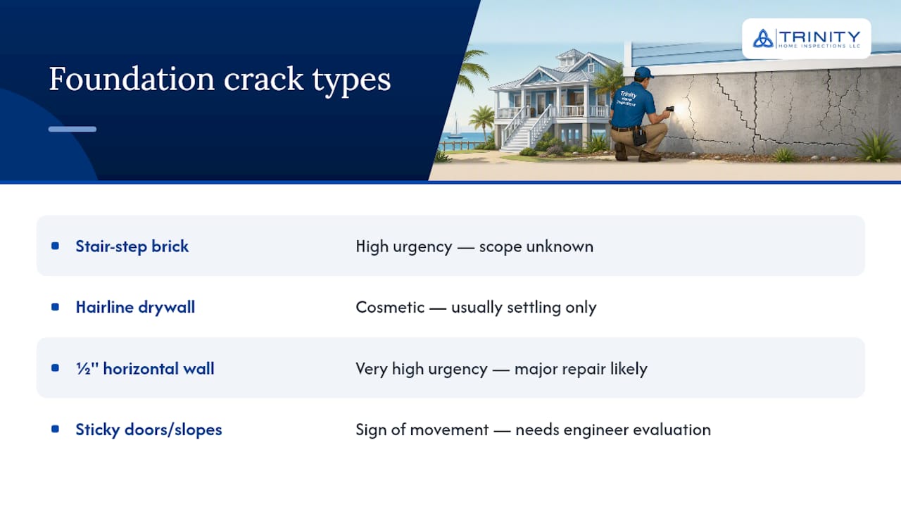 Diagram comparing foundation crack types and urgency