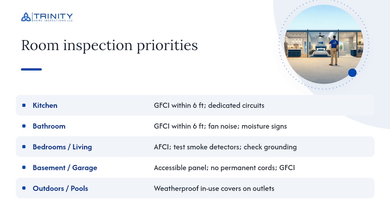 Diagram of room-by-room electrical inspection checklist