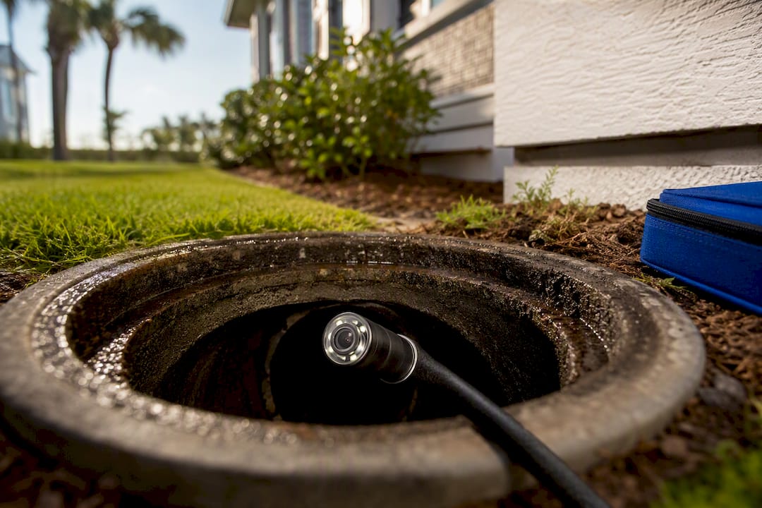 Sewer camera entering residential cleanout
