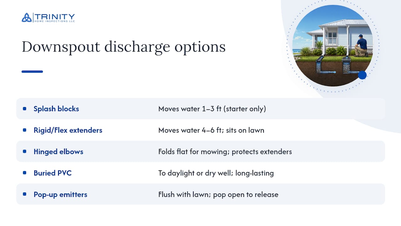 Downspout discharge methods and distances