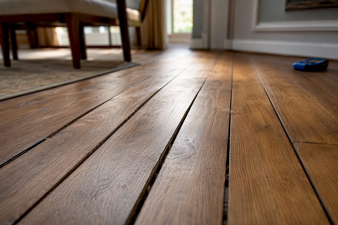 Visible gaps between hardwood floor boards