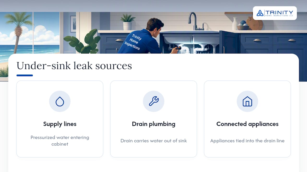 Three common under-sink leak source categories
