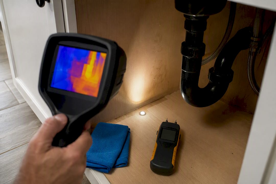 Thermal camera and moisture meter under sink