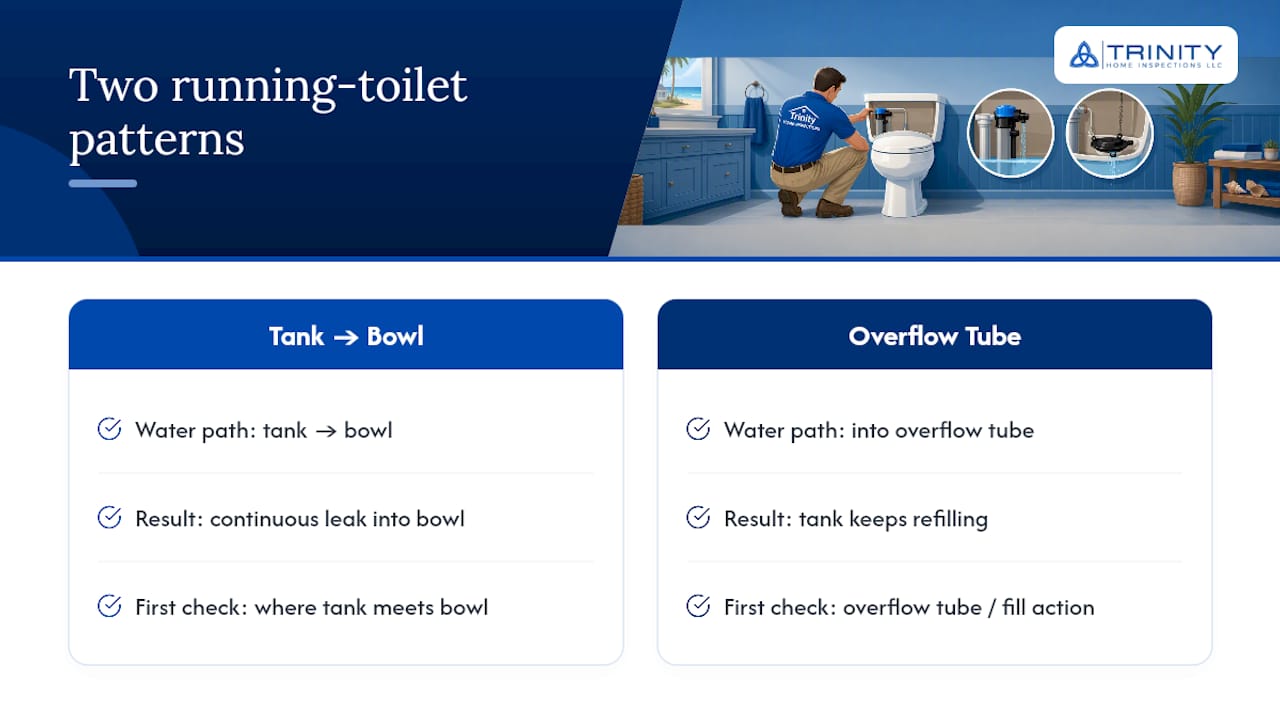 Two-path running toilet diagnosis diagram