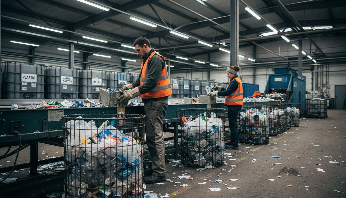 Angajații selectează ambalajele reciclabile direct pe linia de sortare.