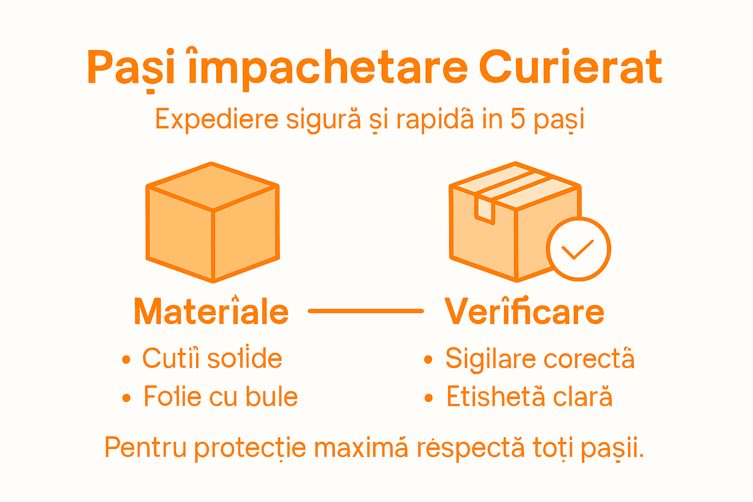 Ghid vizual cu etapele importante pentru ambalarea corectă a unui colet