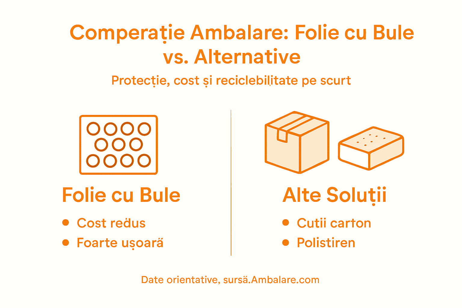 Infografic: folie cu bule versus alte soluții de ambalare – avantaje și dezavantaje