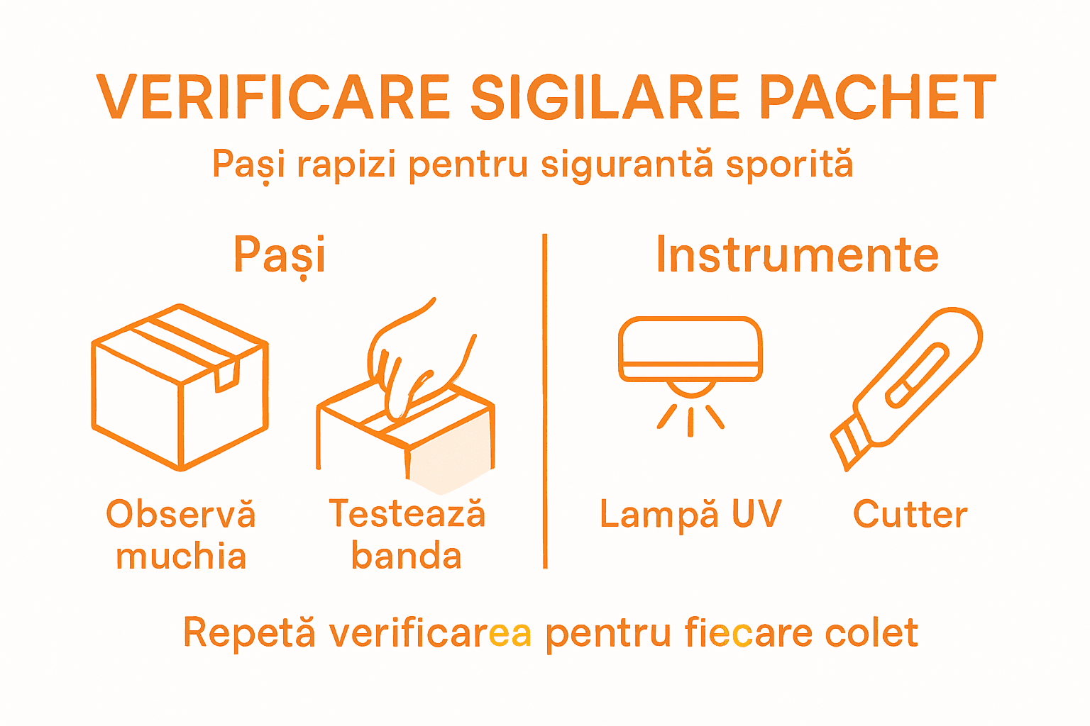 Ghid vizual pentru verificarea sigilării coletului