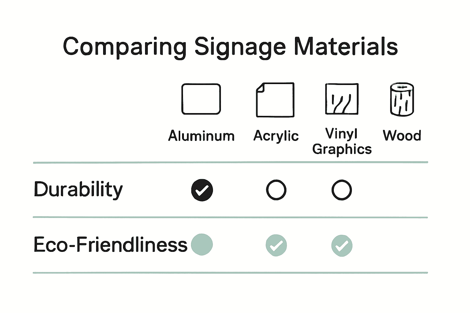 Infographic comparing durability and eco-friendliness of sign materials